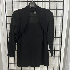 B Moss faux shrug top . Black mesh with gold flecks.